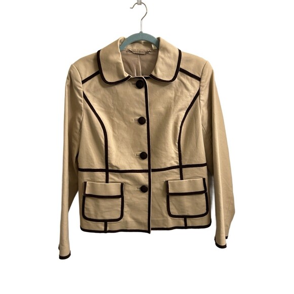 Sigrid Olsen Women's Tan/Black Cotton Button Up Blazer Size 6 Preowned - Picture 1 of 9